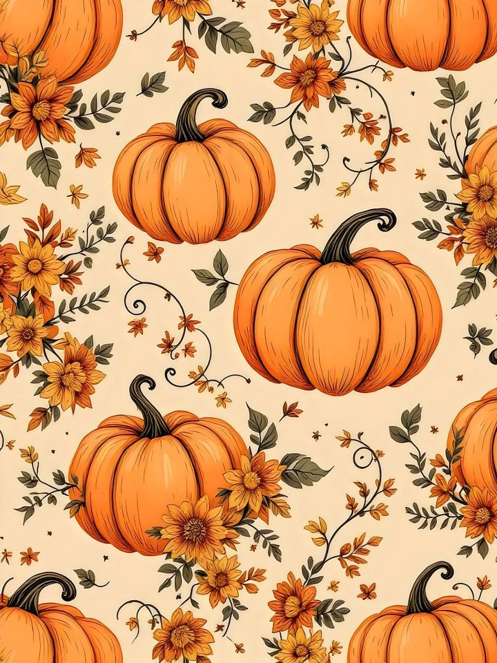 14 Autumn Pumpkin Floral Pattern - Vintage Harvest Season Aesthetic product image (2)