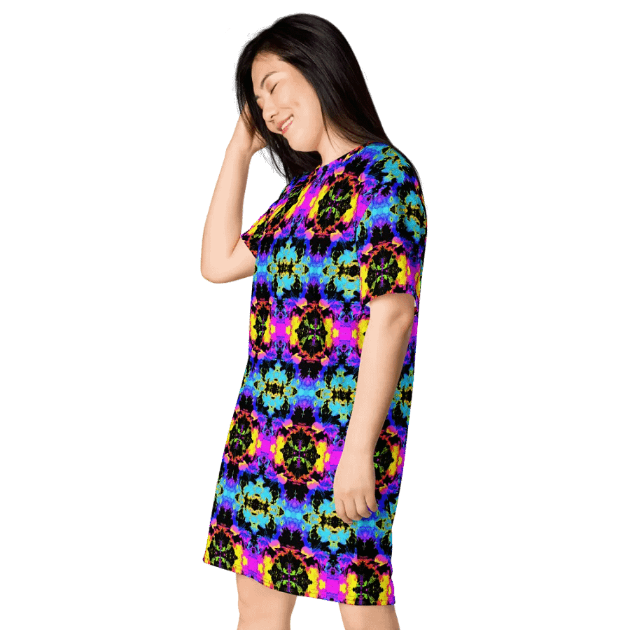 Abstract Neon Melting Daises Ladies T Shirt Dress product image (4)
