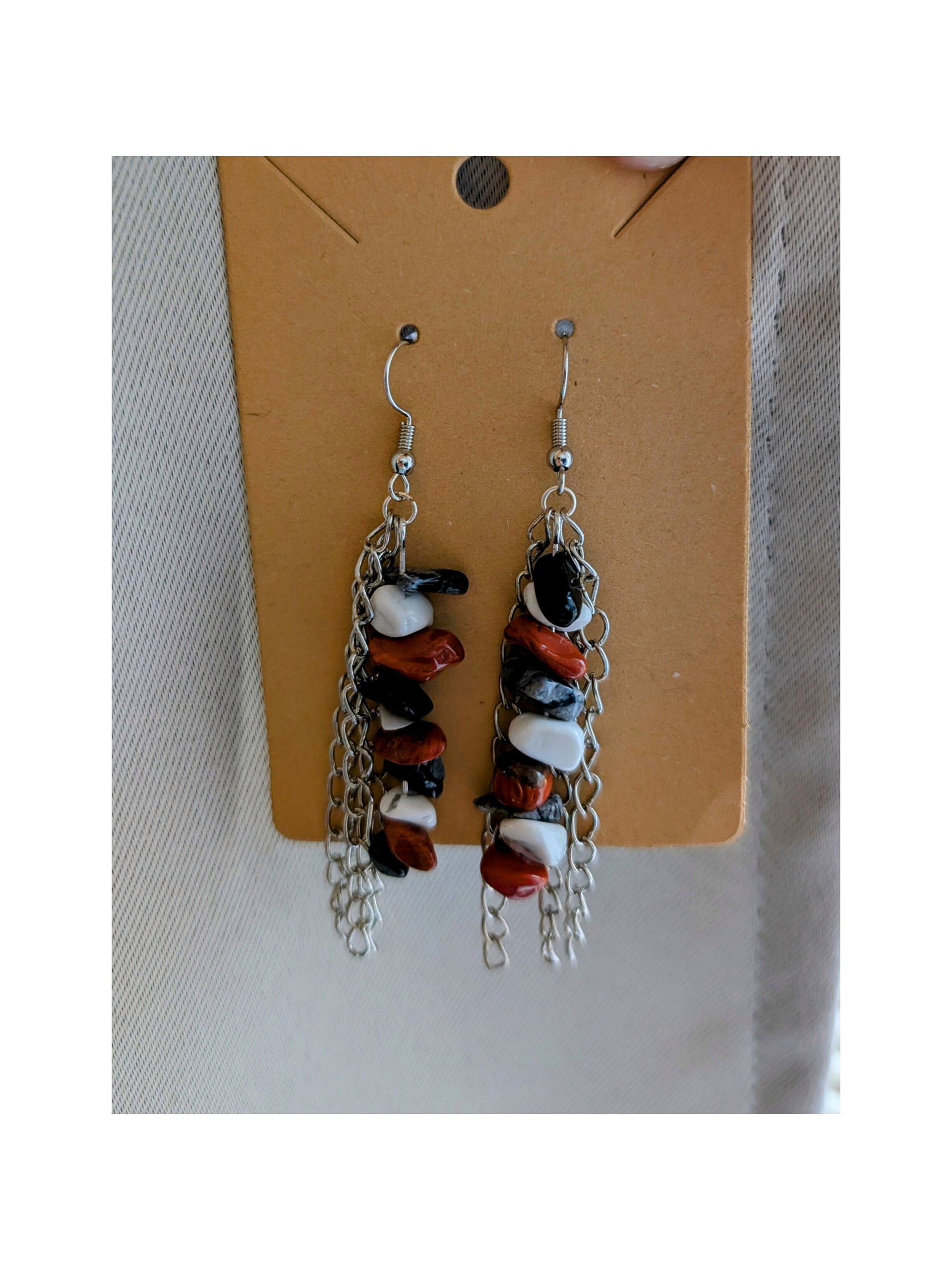 Handmade Crystal Earrings With Silver 3 Strand Chains! ( RED JASPER ) product image (2)