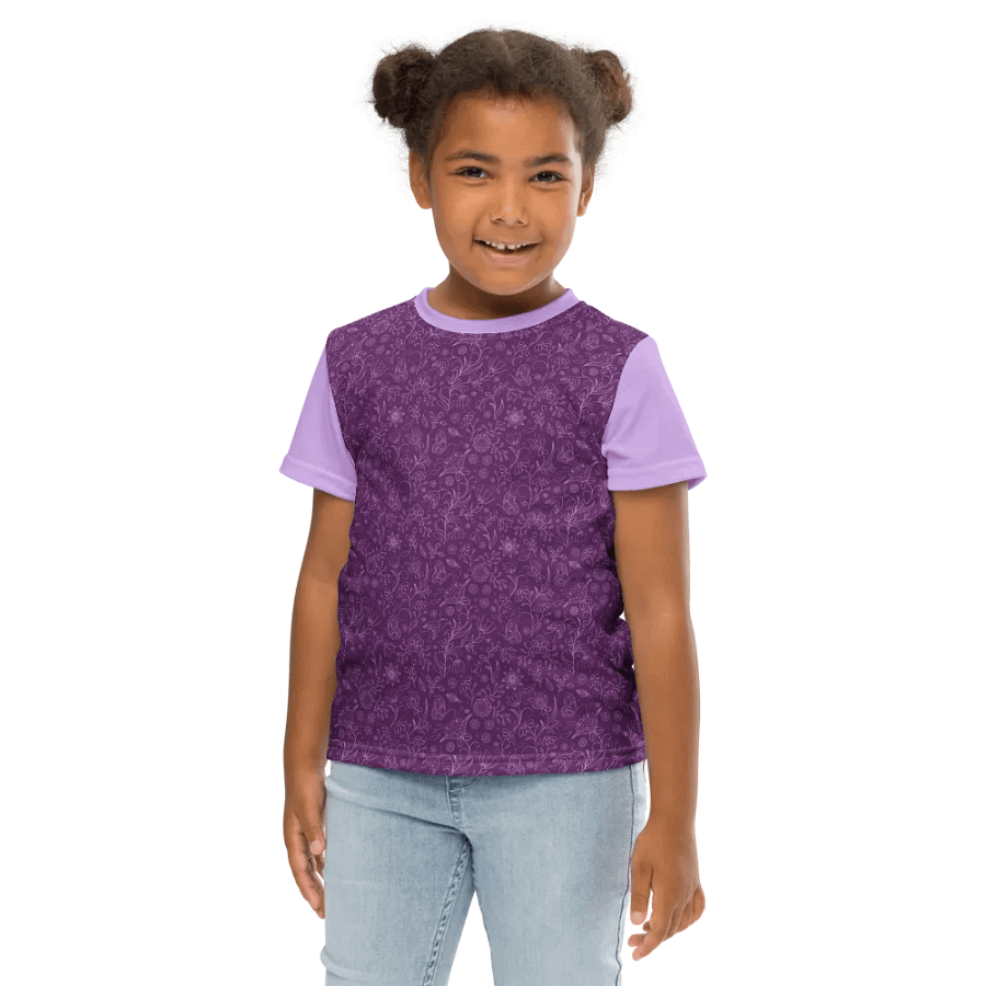 Dark Purple Floral Kid's Crew Neck T-shirt product image (8)