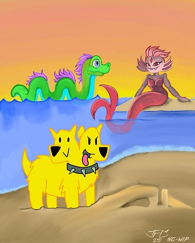 Last weeks #chaoticdrawalong #beachcryptids it’s a work in progress but I like it enough to post it, Timelapse is up on TikTok.