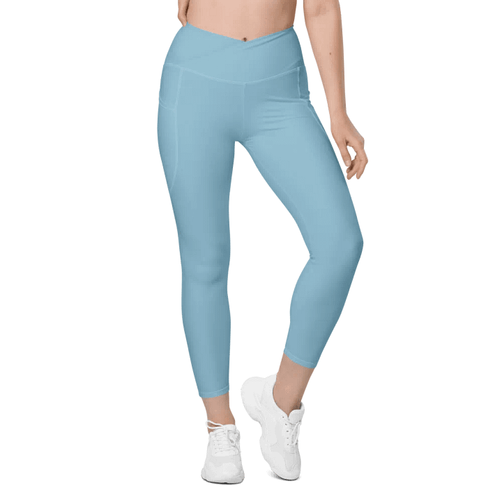 Plain Light Blue Soft Summer Women's High Waisted Premium Crossover Leggings with Pockets by Treasure Pie product image (2)