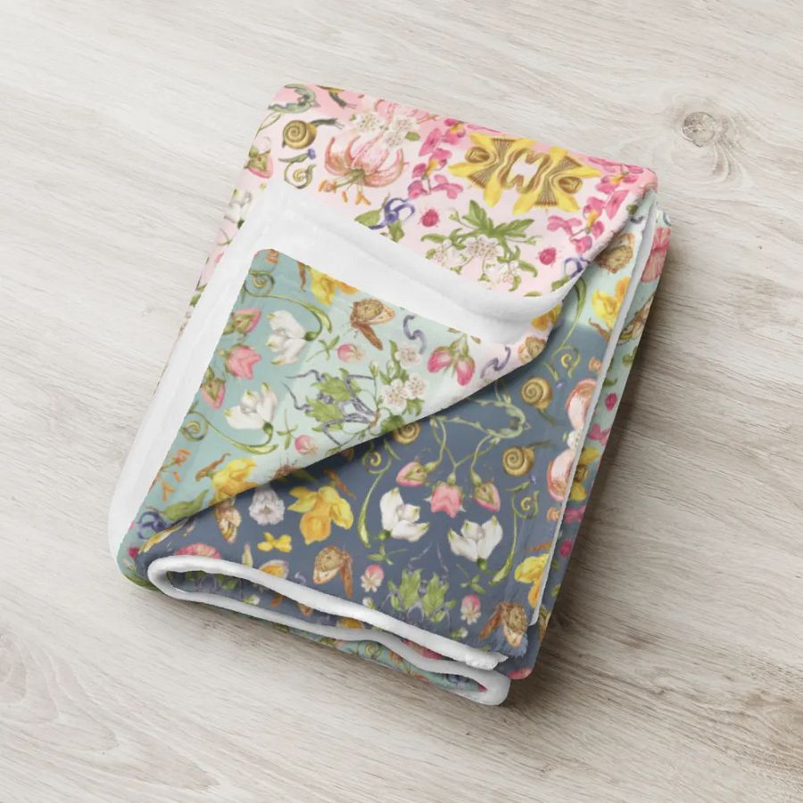 Exotic Blooming Floral Butterfly Pink/Mint Stripe Throw Blanket product image (7)