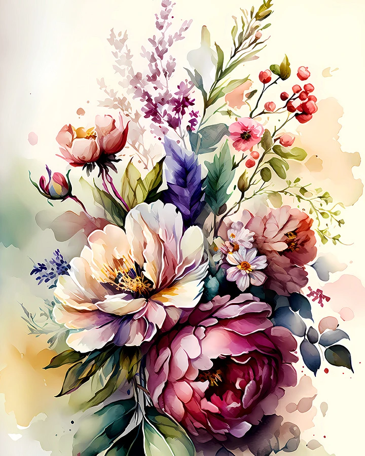 Enchanting Floral Medley Poster: Watercolor Botanical Art for Elegant Interior Design Matte Poster product image (1)