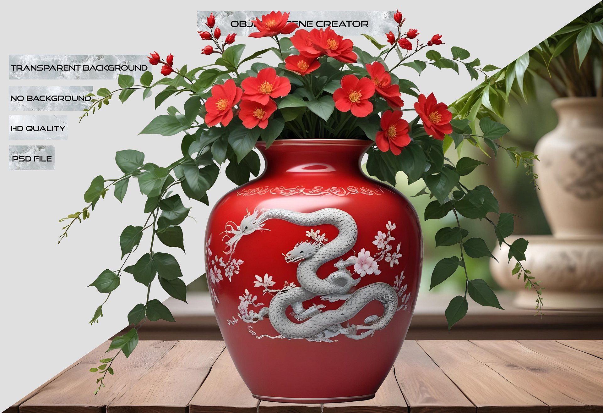 Red Porcelain Vase – Year of the Serpent with Silver Dragon Motif PNG product image (2)