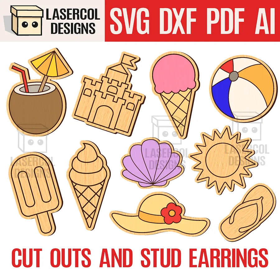 Summer Cut Outs and Stud Earrings - Laser Cut Files product image (1)