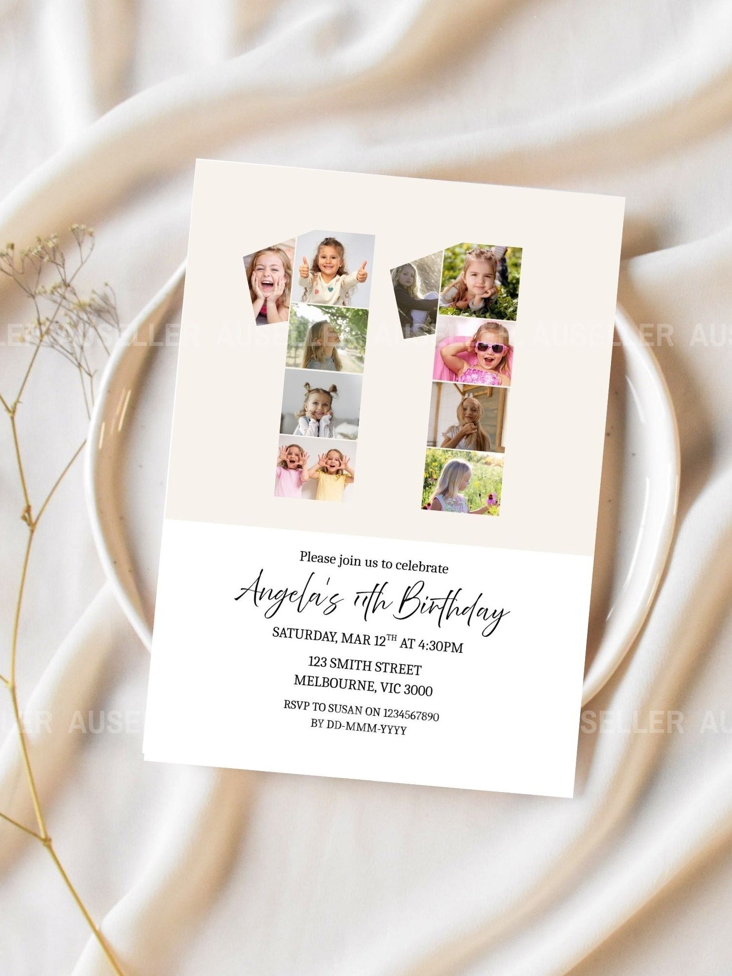 11th Birthday Photo Collage Editable Invitation Template product image (2)
