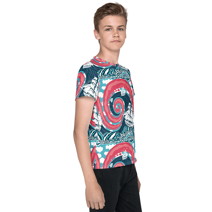 YOUTH | Boys’ Nautical Adventure Tee | Kraken Vibes All-Over Print | Ocean Explorer Edition | Monique Faella Designs™ product image (4)