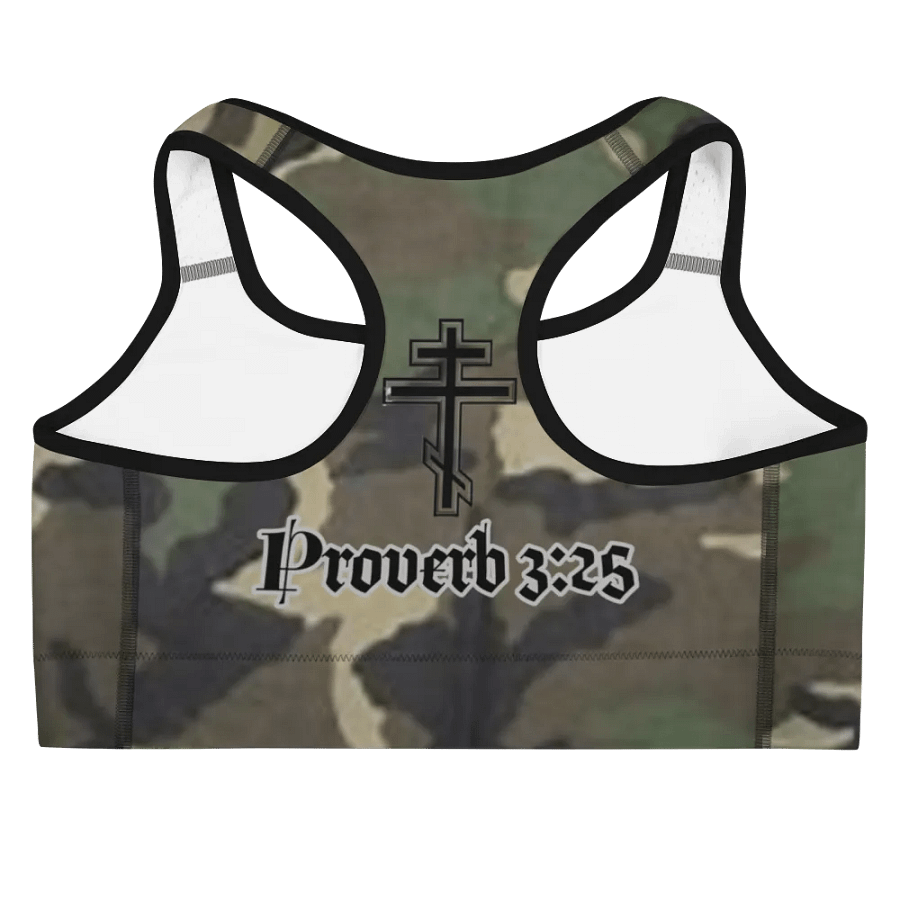 Faithful Camo: Proverb 3:25 Sports Bra - Woodland product image (4)