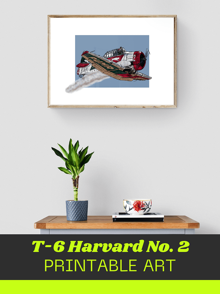 T-6 Harvard No 2 Printable Aviation Wall Art with Blue and White Background product image (2)