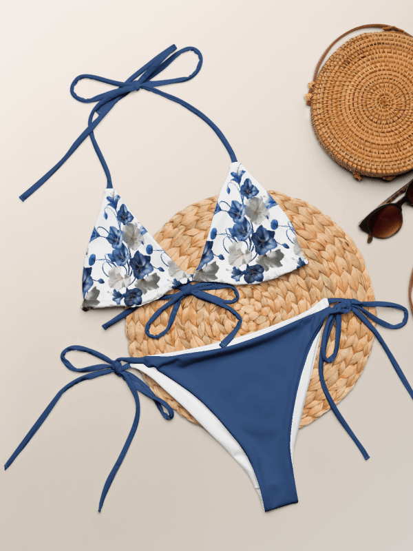 Blue Flowers Low Rise Cheeky String Bikini With Blue Bottoms product image (1)