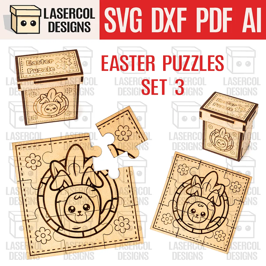 Easter Bunny Puzzle Bundle (Set 1-2-3-4) - Laser Cut Files product image (5)