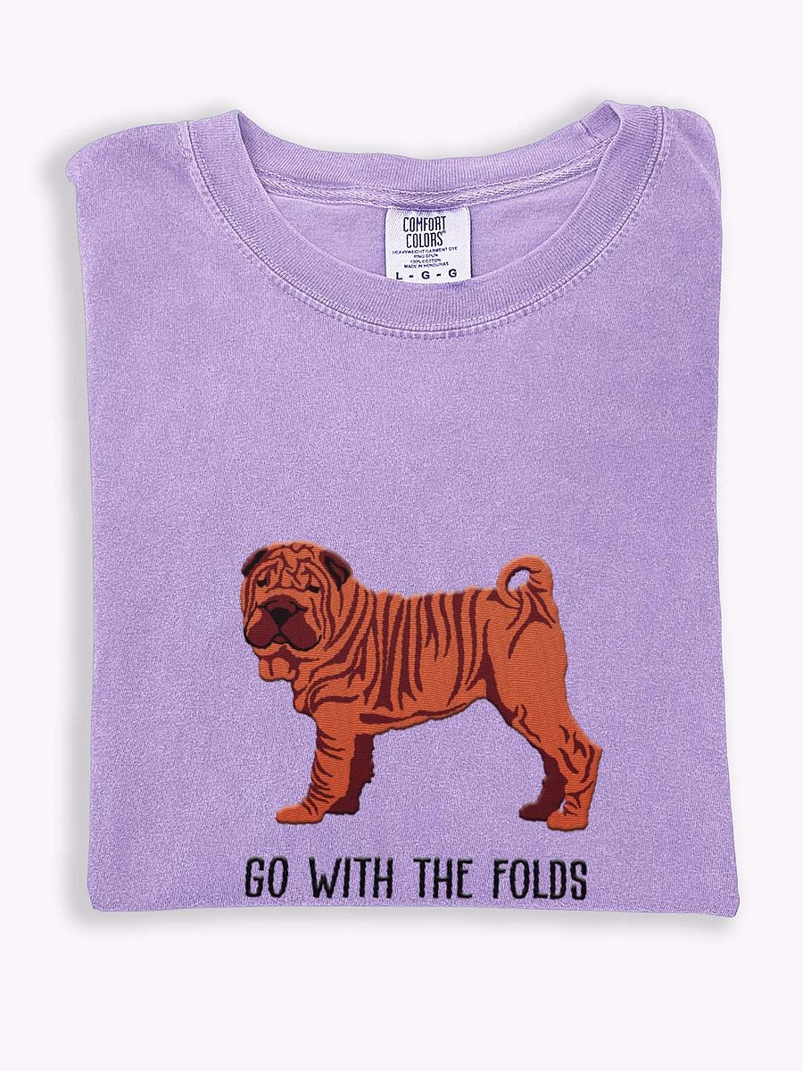 Go with the Folds T-Shirt(Embroidered) of a Chinese Shar-Pei(Red) product image (1)