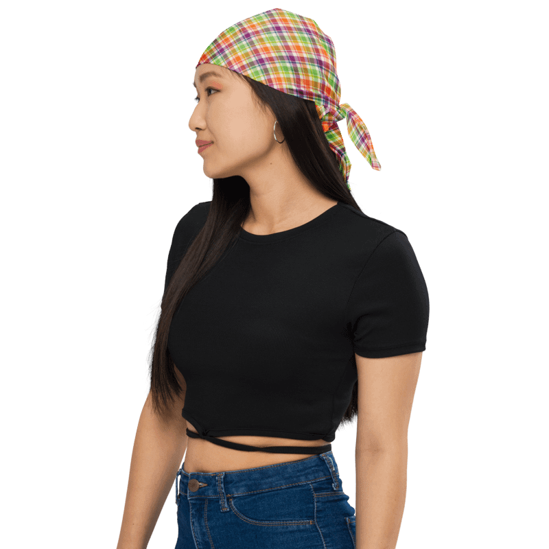 Purple, Orange, and Lime Green Plaid Bandana product image (1)