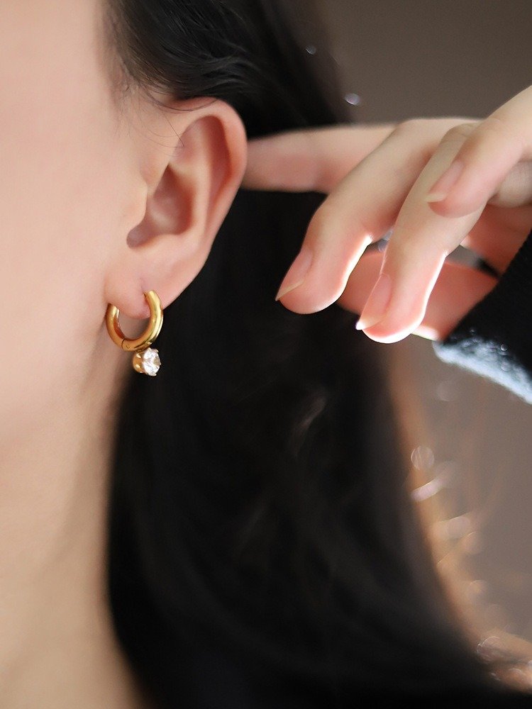 Solitaire Drop Hoop Earrings | 18K Gold Plated product image (3)