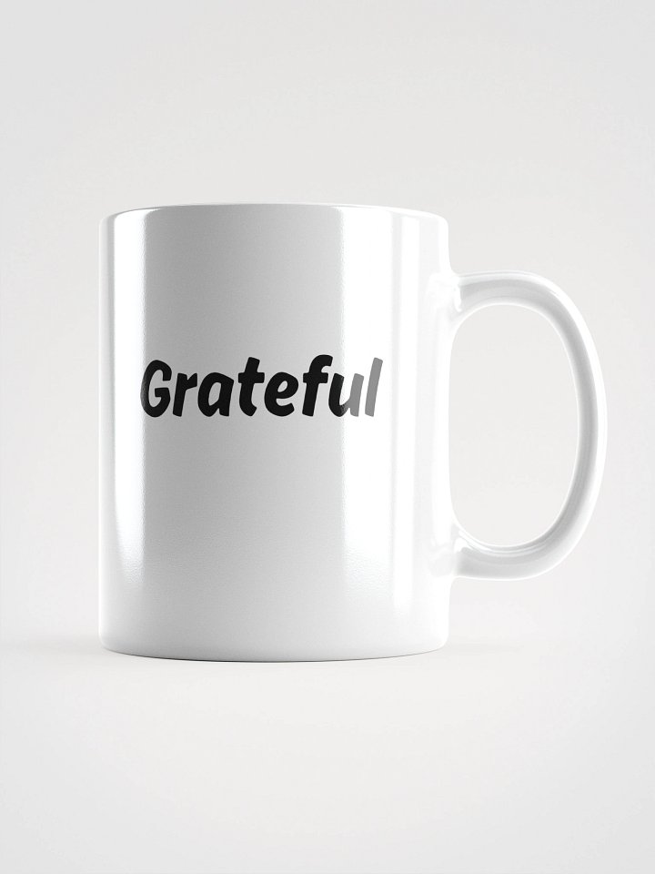 “Grateful” Upbeat Glossy White Mug product image (1)