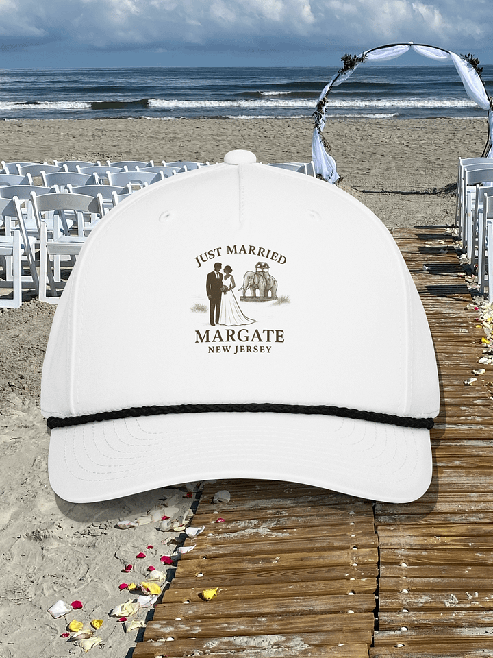 Margate NJ "Just Married" 5-Panel Classic Rope Wedding Cap product image (1)