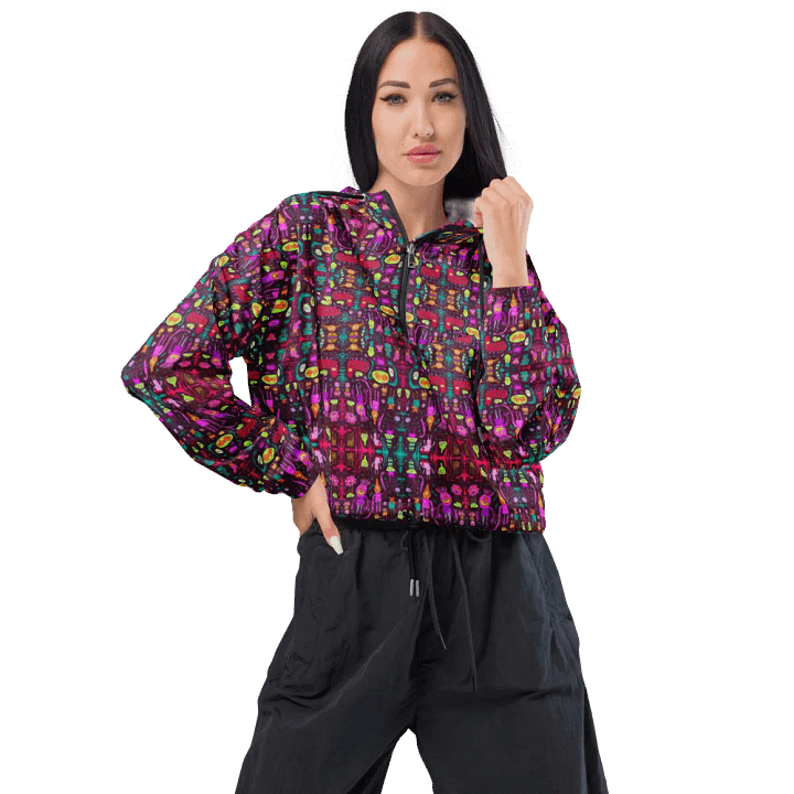Abstract Darker Doodle Creatures Ladies Cropped Wind Breaker product image (1)