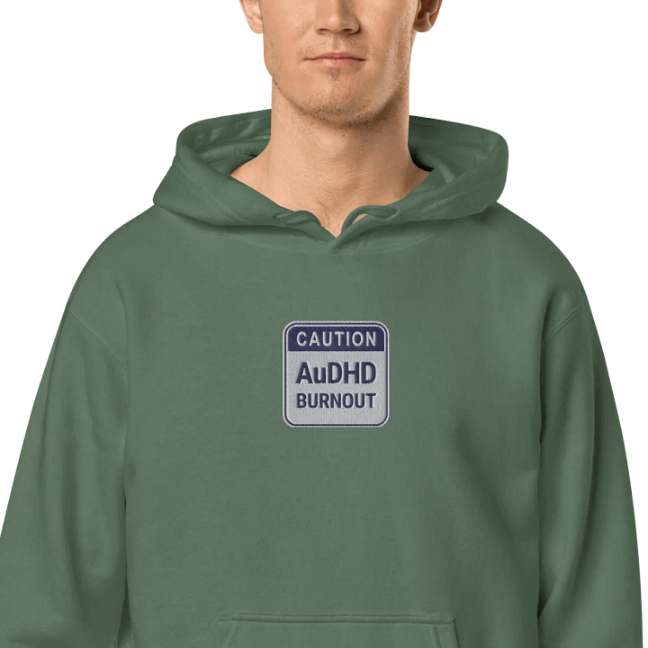 CAUTION: AuDHD BURNOUT embroidered pigment hoodie (navy design) product image (2)