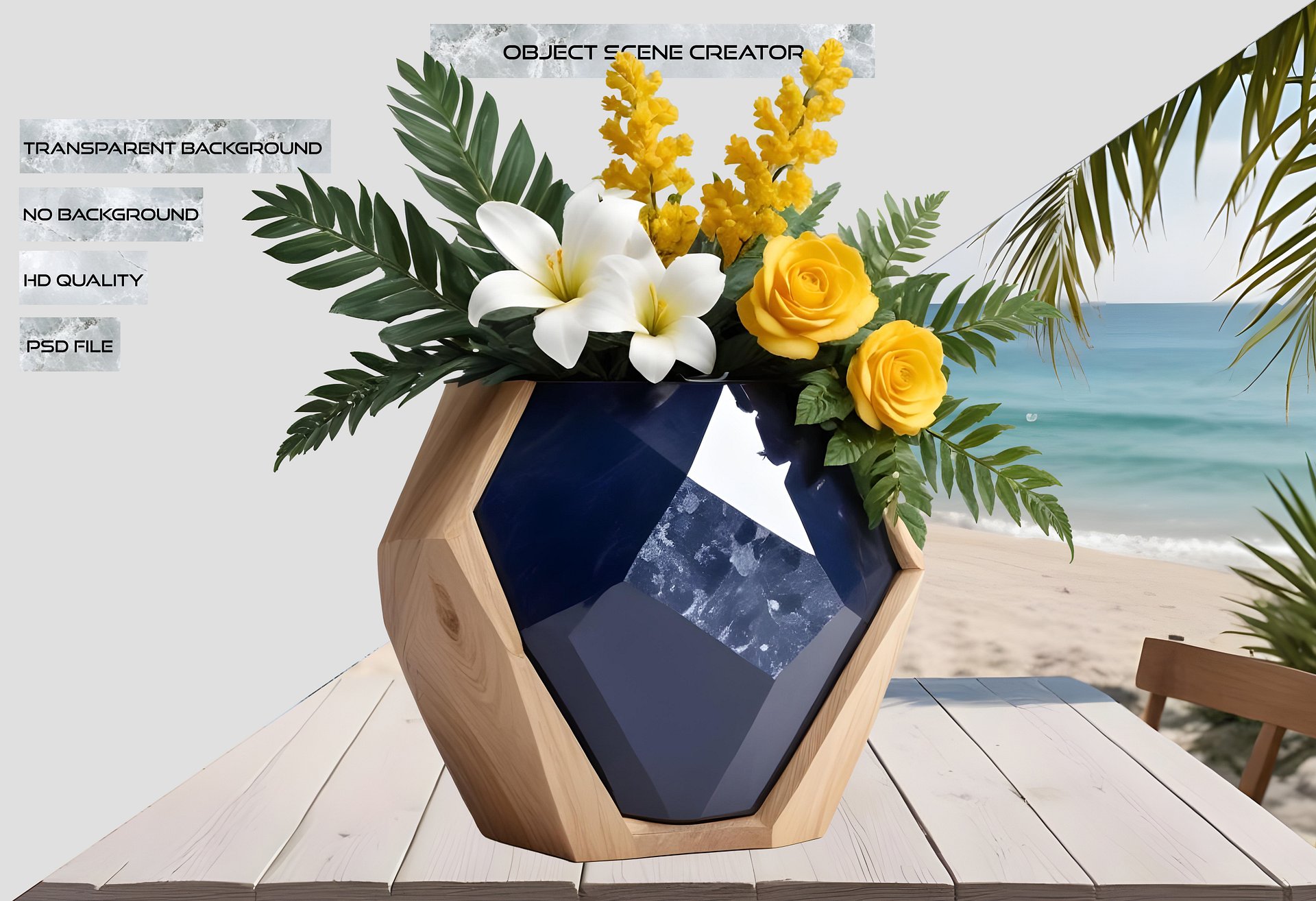 Golden Tides – Tropical Luxe Faceted Vase PNG product image (2)