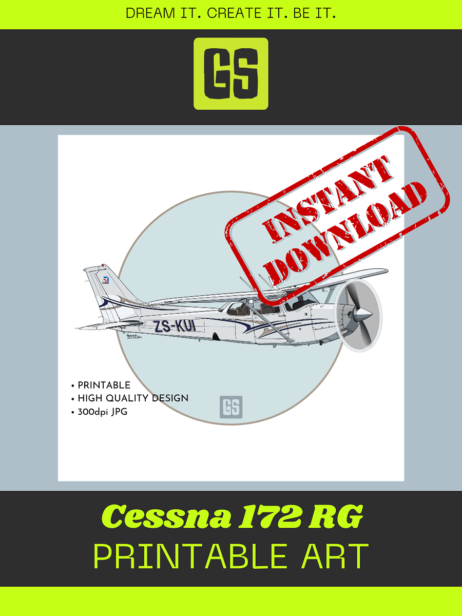 Cessna 172 RG Printable Aviation Wall Art Square Size Blue Circle & White Background product image (3)