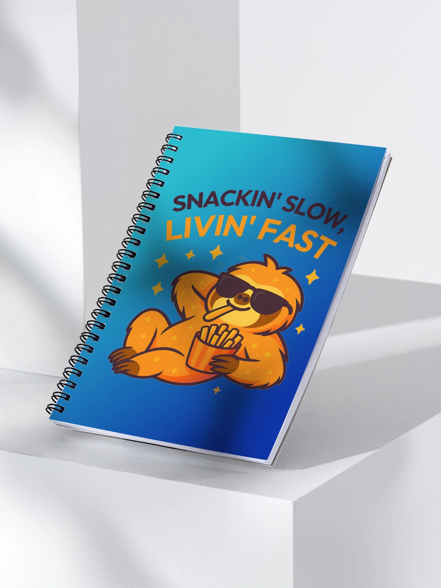 Snackin’ Slow, Livin’ Fast – Funny French Fry Sloth Notebook | Sloths Having Snacks Collection product image (3)