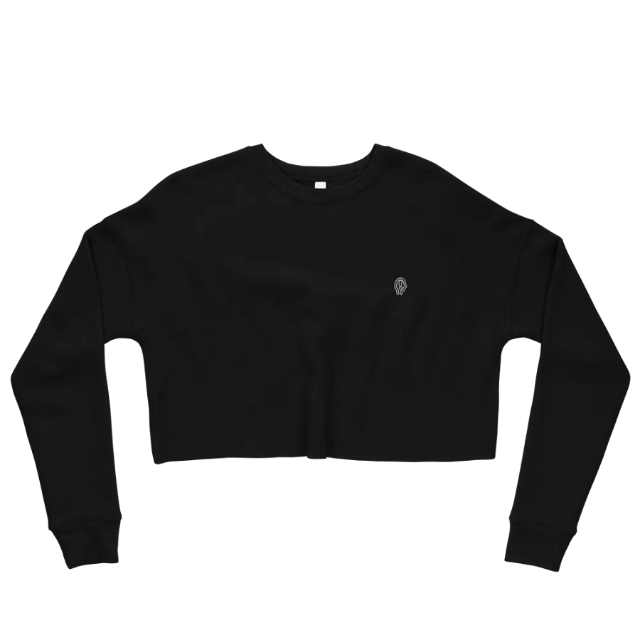 EXCLAIMING MENTALLY (L.C., B&W) embroidered fleece crop crew product image (5)
