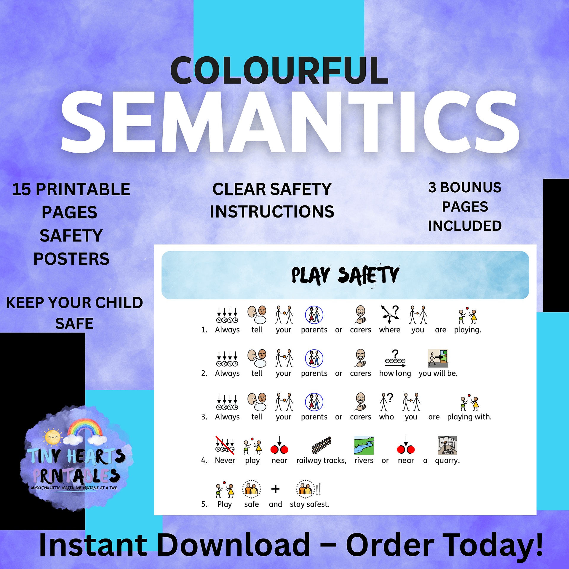 Colourful Semantics Safety Poster Bundle | 15 Visual Safety Rules for Kids | SEN, EYFS, Classroom, PSHE, Mental Health product image (5)