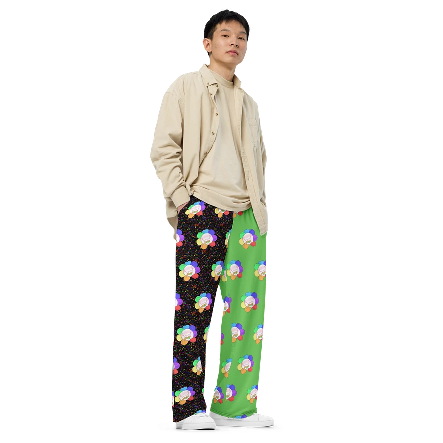 Split Green and Arcade All-Over Flower Unisex Wide-Leg Pants product image (2)