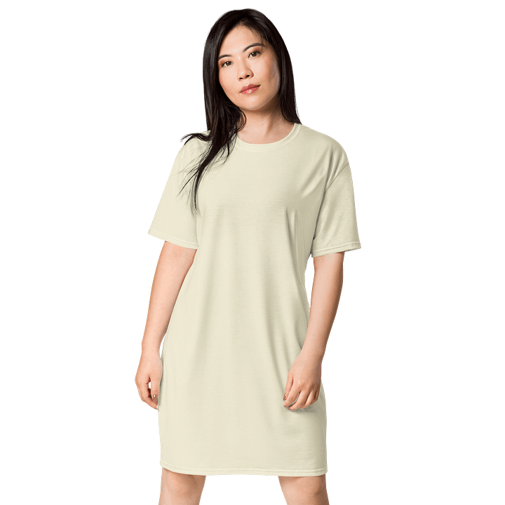 Off White Beige Solid Color Cozy T-Shirt Dress product image (1)