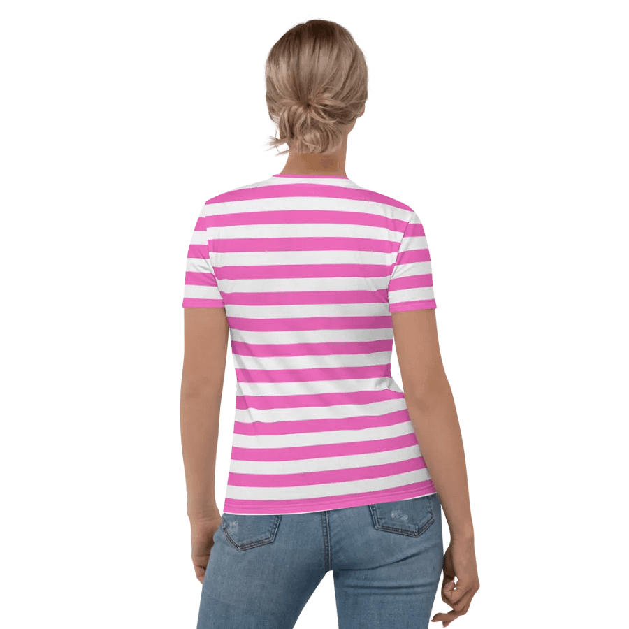 Whimsical Eyes Butterfly Women's Pink Stripped T-Shirt product image (2)