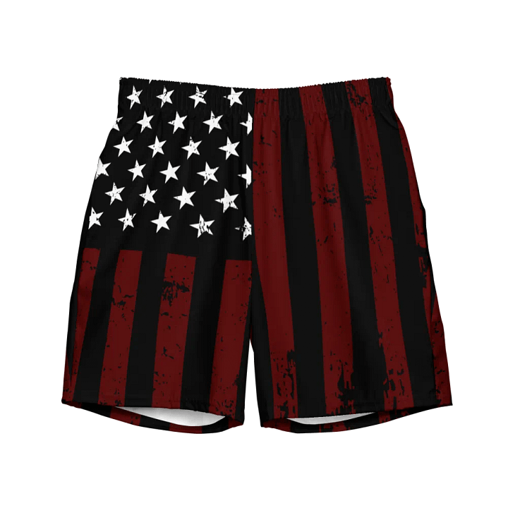 Distressed Black & Red Americana Swim Trunks product image (2)