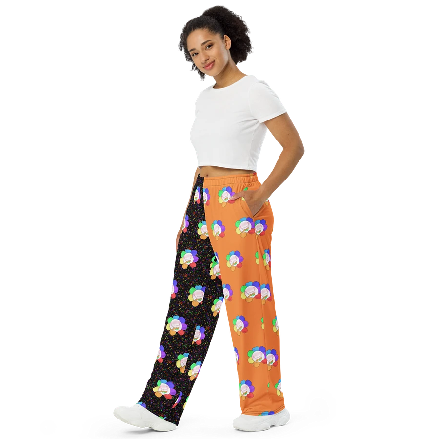 Split Orange and Arcade All-Over Flower Unisex Wide-Leg Pants product image (1)