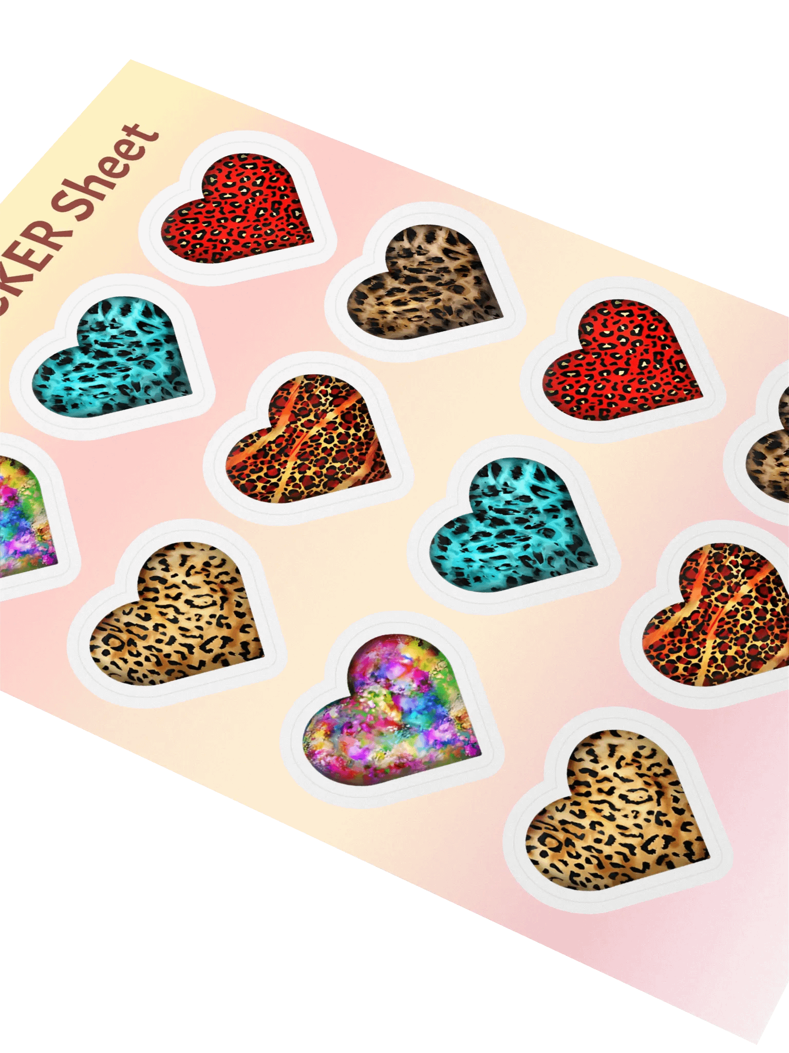 Colorful Leopard Skin and Graffiti Hearts Mix - Sticker Sheet product image (2)