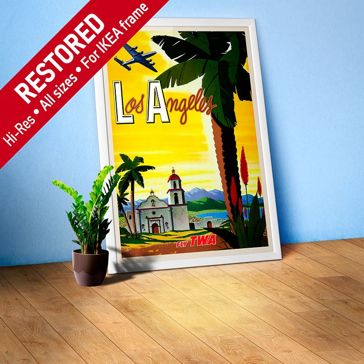 Los Angeles, USA, TWA — retro vintage travel poster, retro travel art, retro travel wall art, beach poster, tropical poster product image (1)