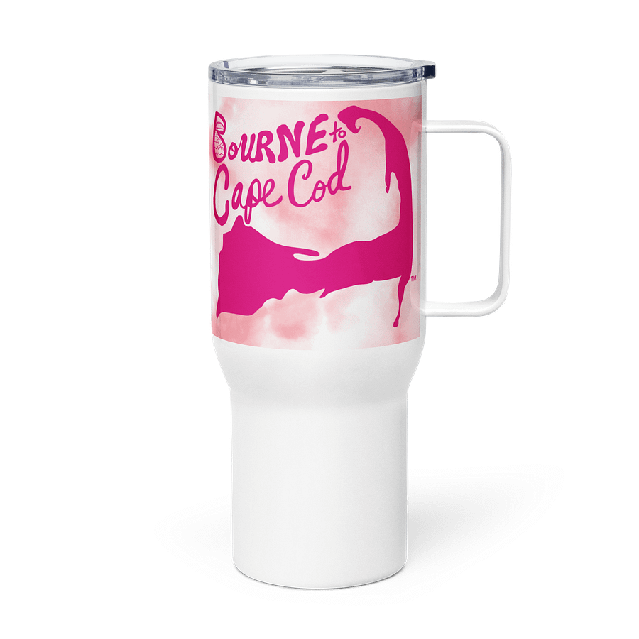BOURNE to Cape Cod™ | Allcolor 267 | Stainless Steel Travel Mug with Handle | Insulated, Spill-Proof, Coastal Adventure Style | Pink Logo on Pink Tie-Dye product image (4)