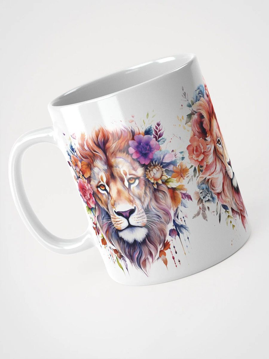 Floral Lion Heads White Glossy Mug product image (4)