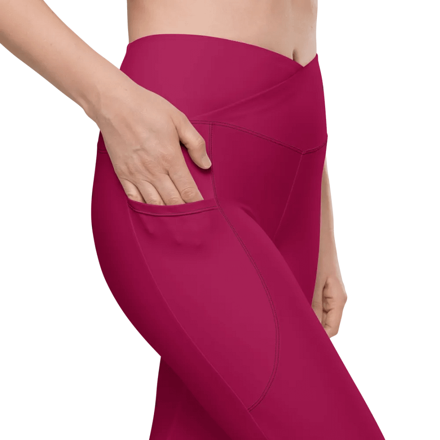 Plain Dark Red Light Summer Women's High Waisted Premium Crossover Leggings with Pockets by Treasure Pie product image (8)