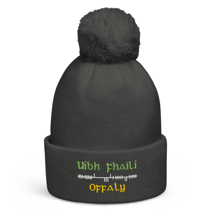 Offaly/Uíbh Fhailí Orthodox style Ogham embroidered Pom-Pom Beanie product image (4)