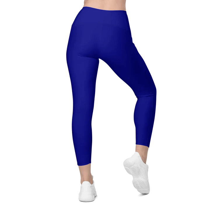 Plain Color Navy Blue Crossover Leggings with Pockets product image (2)