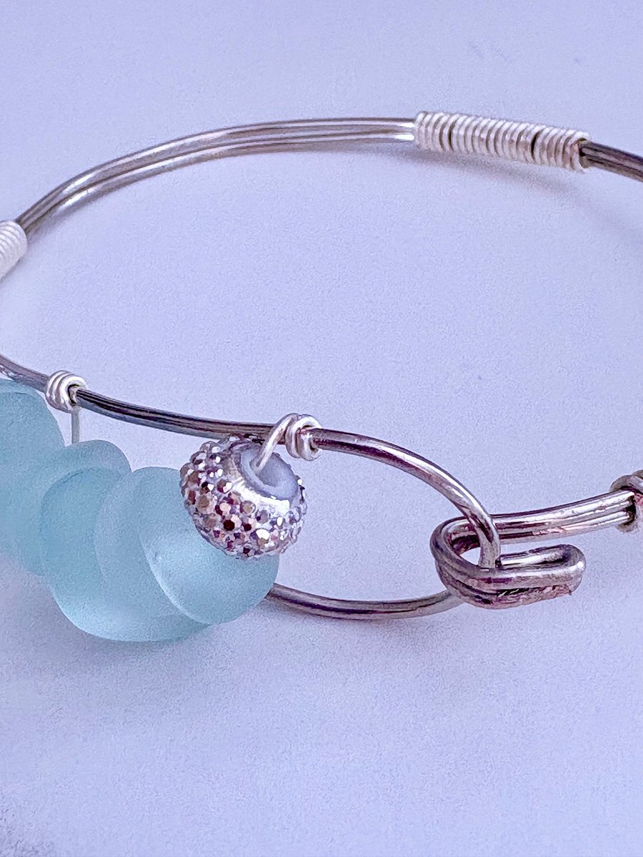 Seafoam Pebble Tide Bracelet | Wire-Wrapped Sea Glass | Handmade 7.75" Coastal Charm by Monique Faella Designs™ | MFD-00200 product image (4)