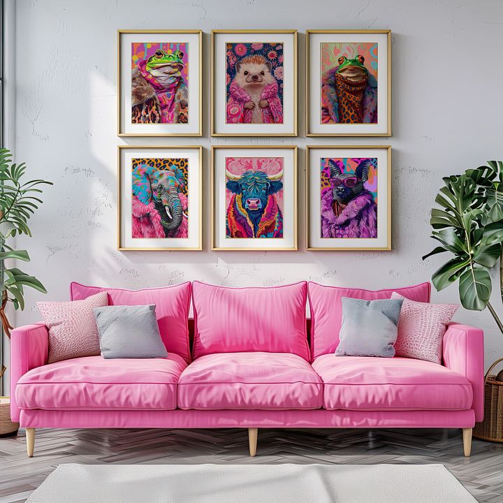 Anthropomorphic Animal Fashion Art DIGITAL Print Set of 6 ~ Frog, Toad, Highland Cow, Hedgehog, Bat, Elephant ~ product image (2)