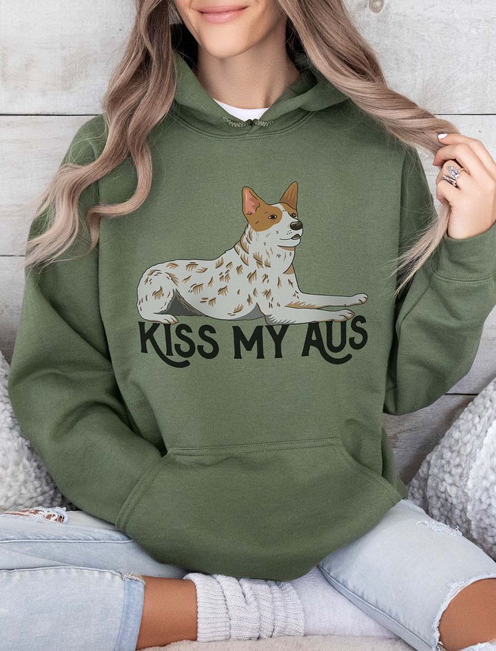 Kiss My Aus Hooded Sweatshirt of an Australian Cattle Dog | Funny Hoodie for Red Heeler and Herding Dog Owners product image (10)