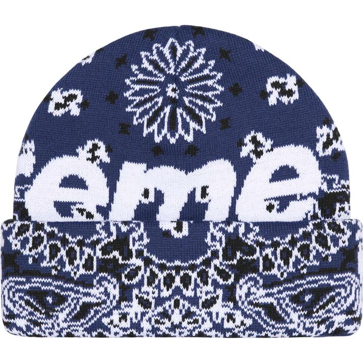 Supreme Navy Big Logo Bandana Beanie product image (2)