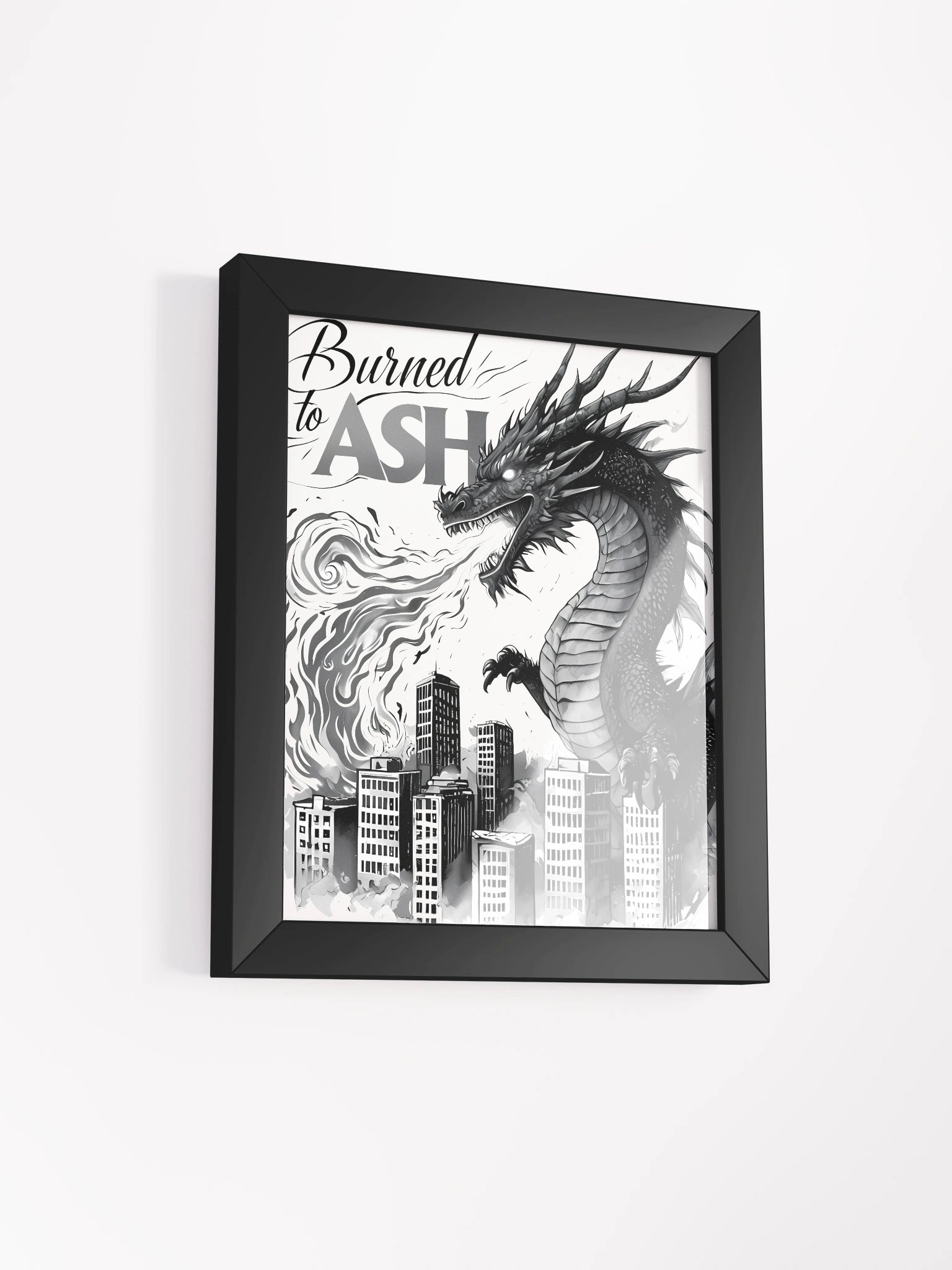 Apocalyptic Dragon Art | 'Burned to Ash' Monochrome Print Matte Poster product image (3)