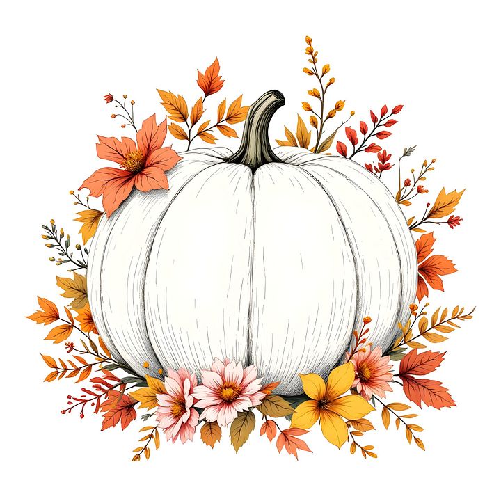 18 White Floral Pumpkin Clipart for Autumn Crafts and Decor - Digital Download Collection for Scrapbooking, Invitations, and More product image (1)
