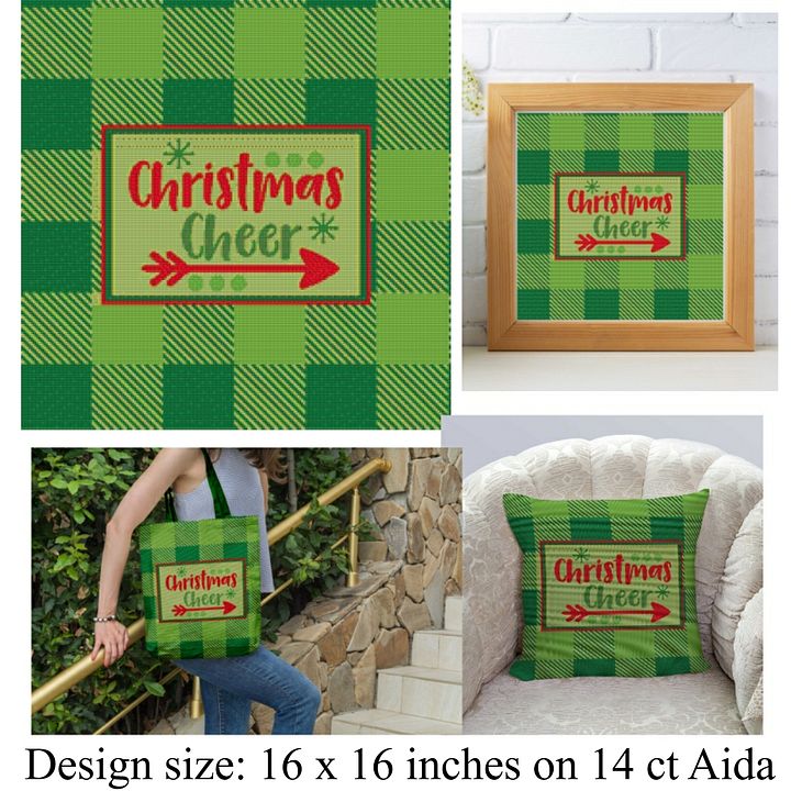 Christmas Cheer | Printable Cross Stitch Pattern Pillow Top or Tote Bag Front product image (1)