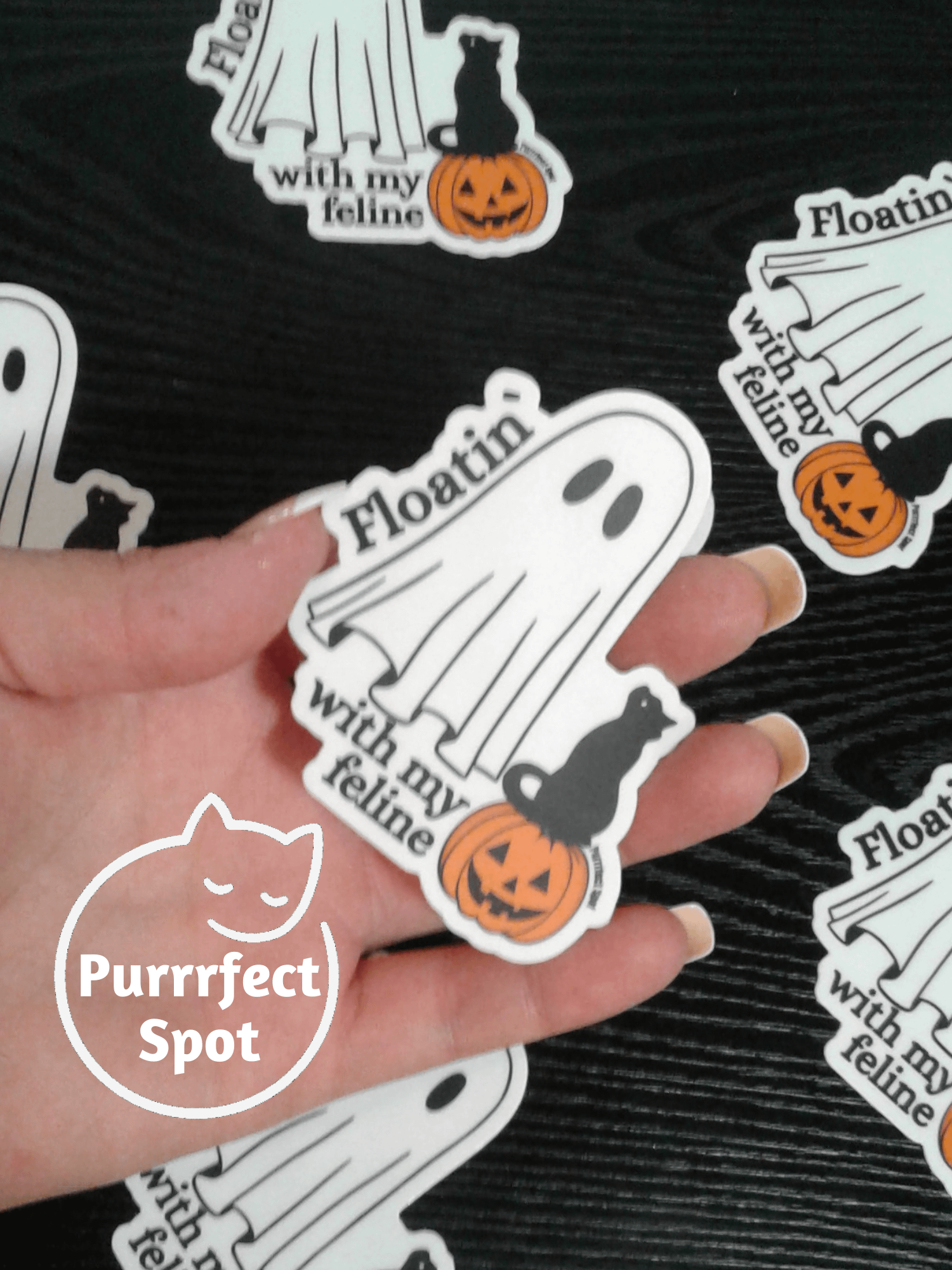 Floatin’ With My Feline Sticker 🐾🎃👻 product image (1)
