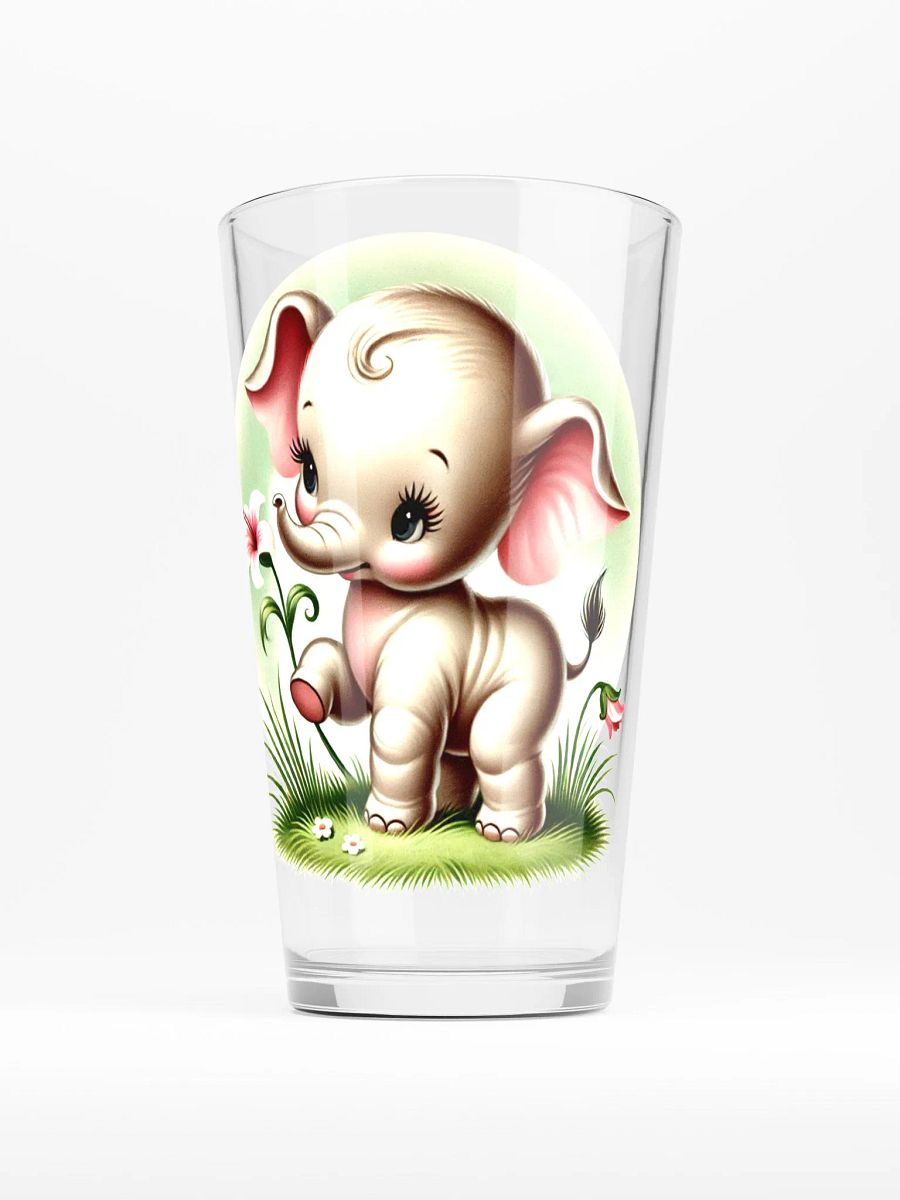 Baby Elephant with Flowers 16 oz Glass - Retro Glassware product image (1)