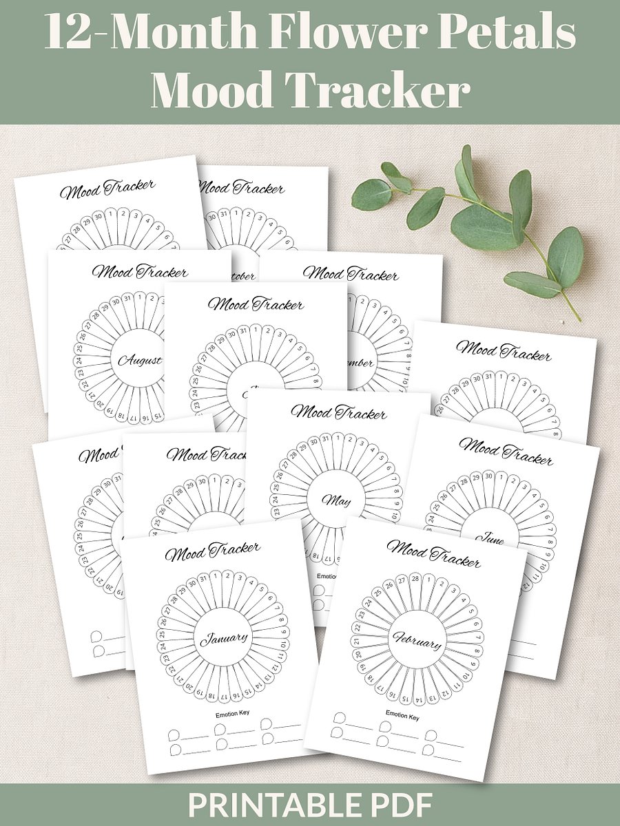 Printable 12-Month Flower Petals Mood Tracker product image (1)